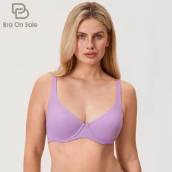 Women's Confishape Scoop Neck Balconette Bra Plus Size Minimizer Underwire Full Coverage Unlined Bras B-DD E F G