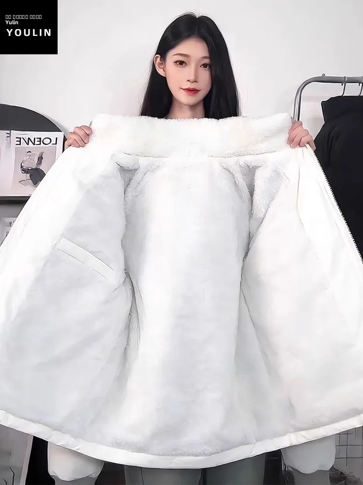 

Cleanfit White Winter Jaet ex ort Plu Lined eepskin Vest Thiened Bread Sle Stand Collar Cotton Outerwear