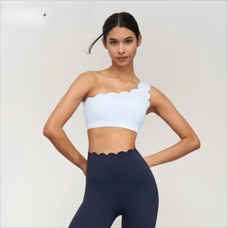 حمالة صدر رياضية من الليكرا للنساء، كوب ثابت مقاوم للصدمات، ملابس علوية للتمرين في صالة الألعاب الرياضية، قوس اللوتس، كتف واحد، ملابس اليوغا، صدرية حمالات الصدر #1