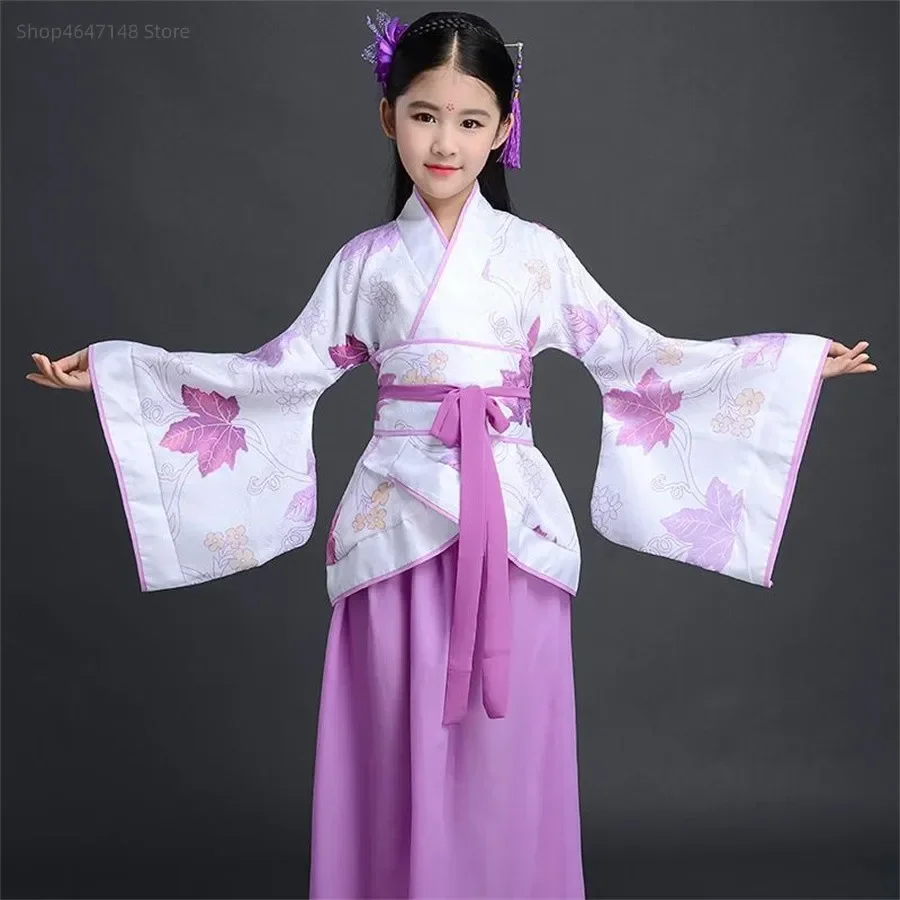 

Robe en soie chinoise pour filles, Kimono pour enfants, Costume de danse de chorale Hanfu traditionnel Vintage