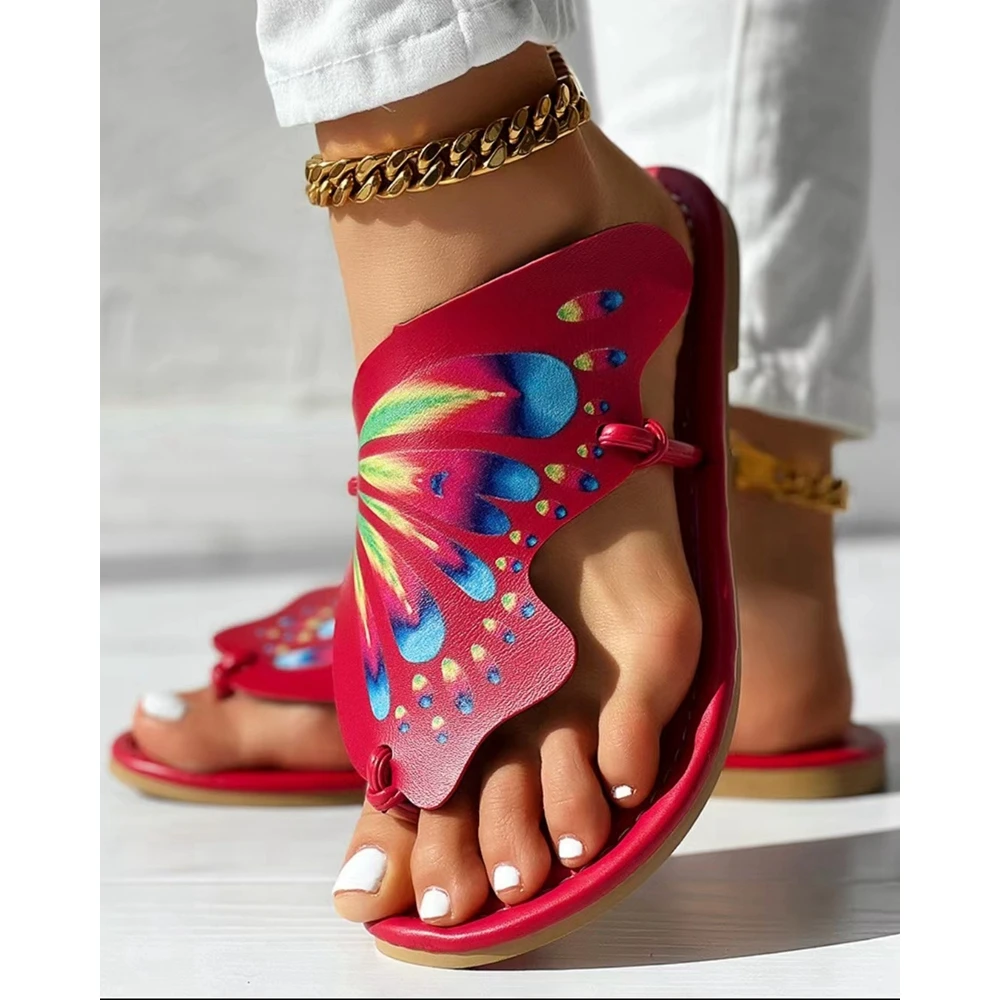 Women'S Colorblock Butterfly Print Beach Slippers Casual Design Outdoor Toe Post Sandals Shoes Going Out Summer Flip Flops