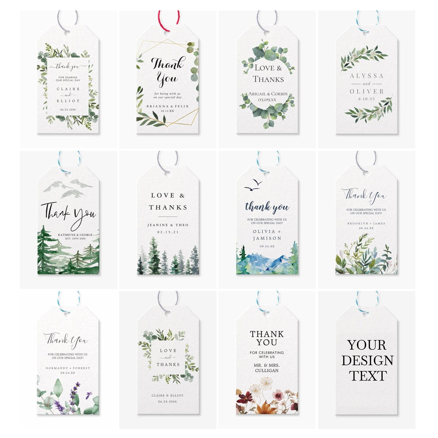50pcs Custom Wedding Tags, Wedding Favor Thank You Gift Tags, Personalized Wedding Label, Fresh Watercolor Tags Pre-punched Hole