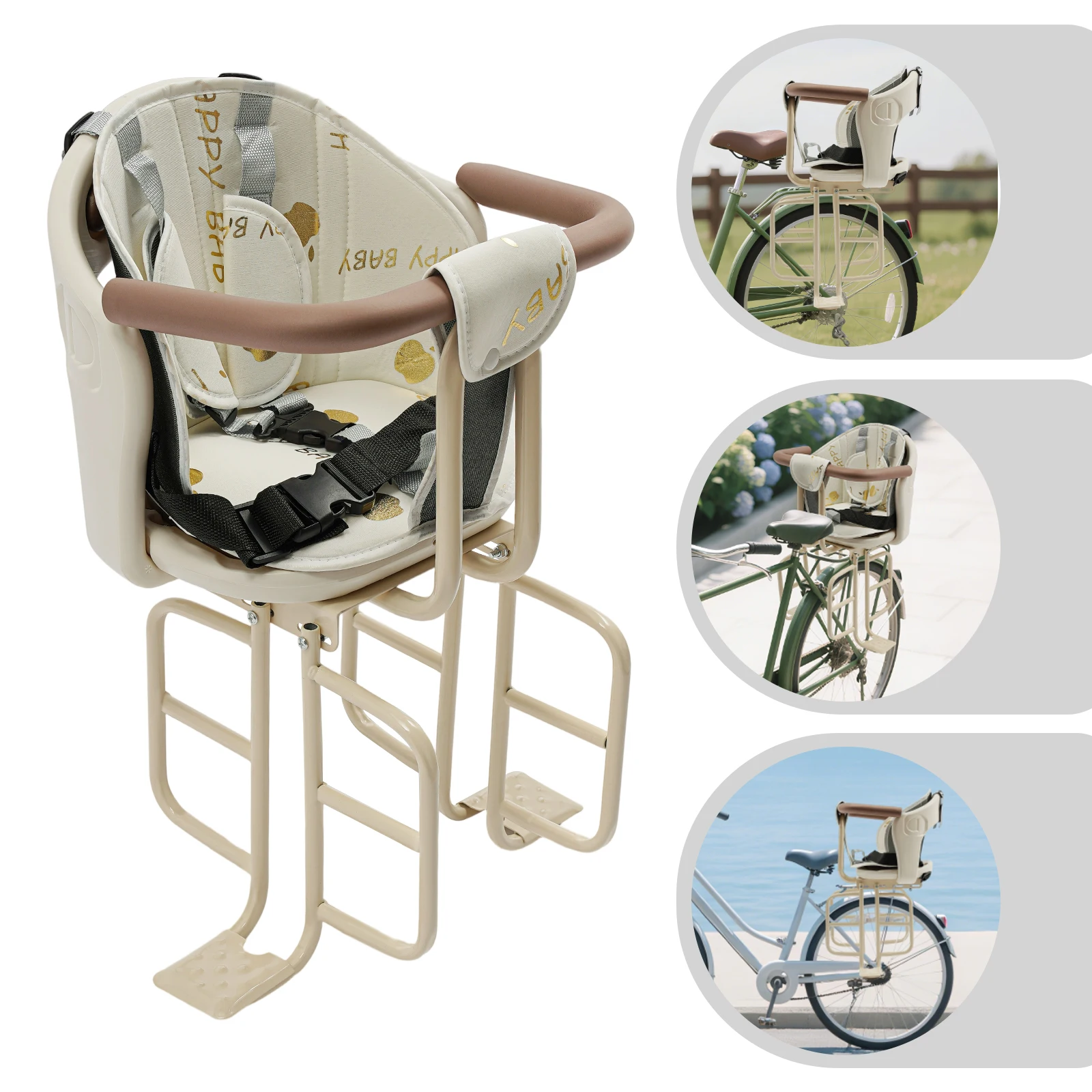 

Безопасное детское сиденье для горного велосипеда, городские велосипеды, задние детские сиденья, крепление для велосипеда для младенцев до 5-летнего бежевого цвета