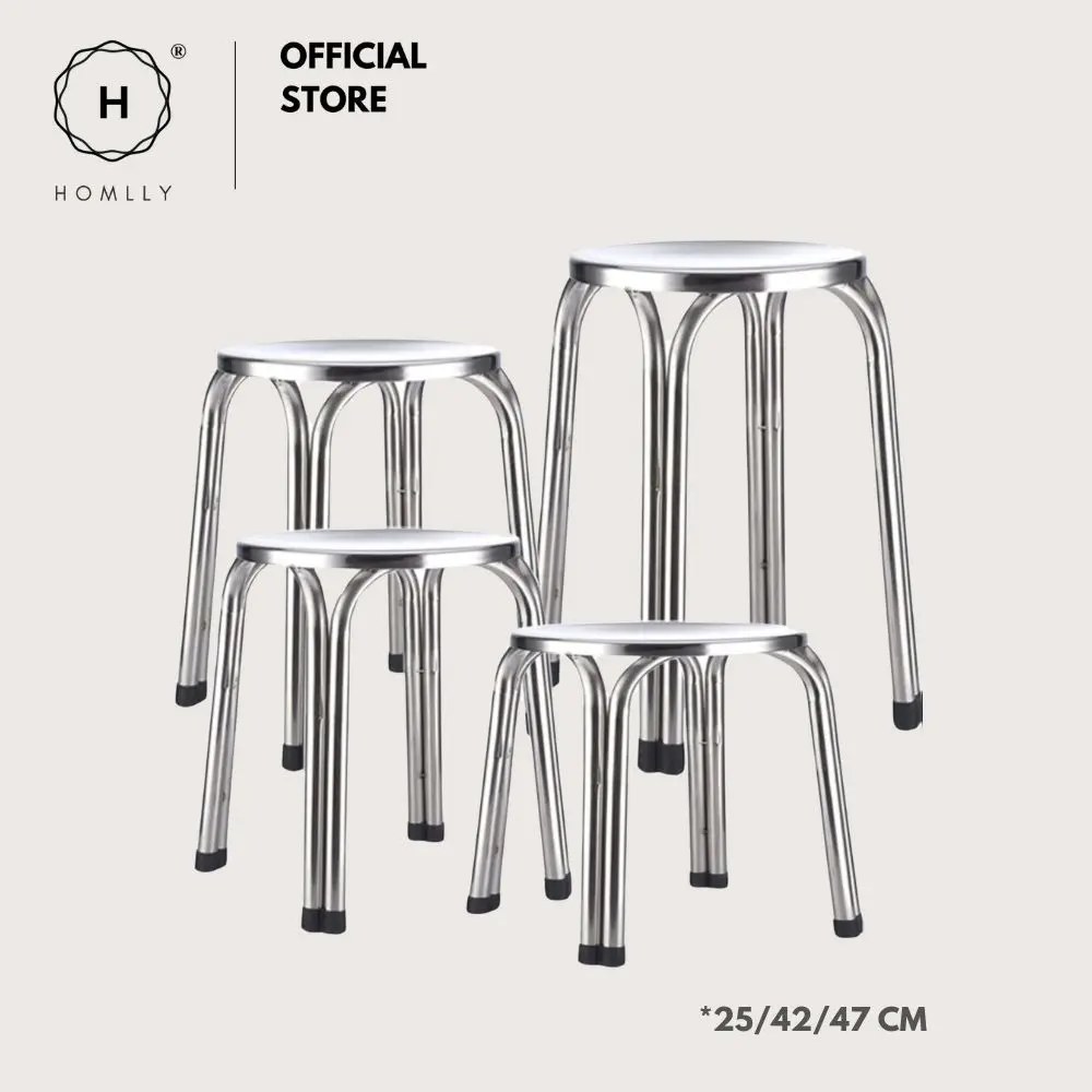 

Homlly Tonii Stainless Steel Doctor Stool (Various Heights Available) shower seat toilet stool bathroom chair