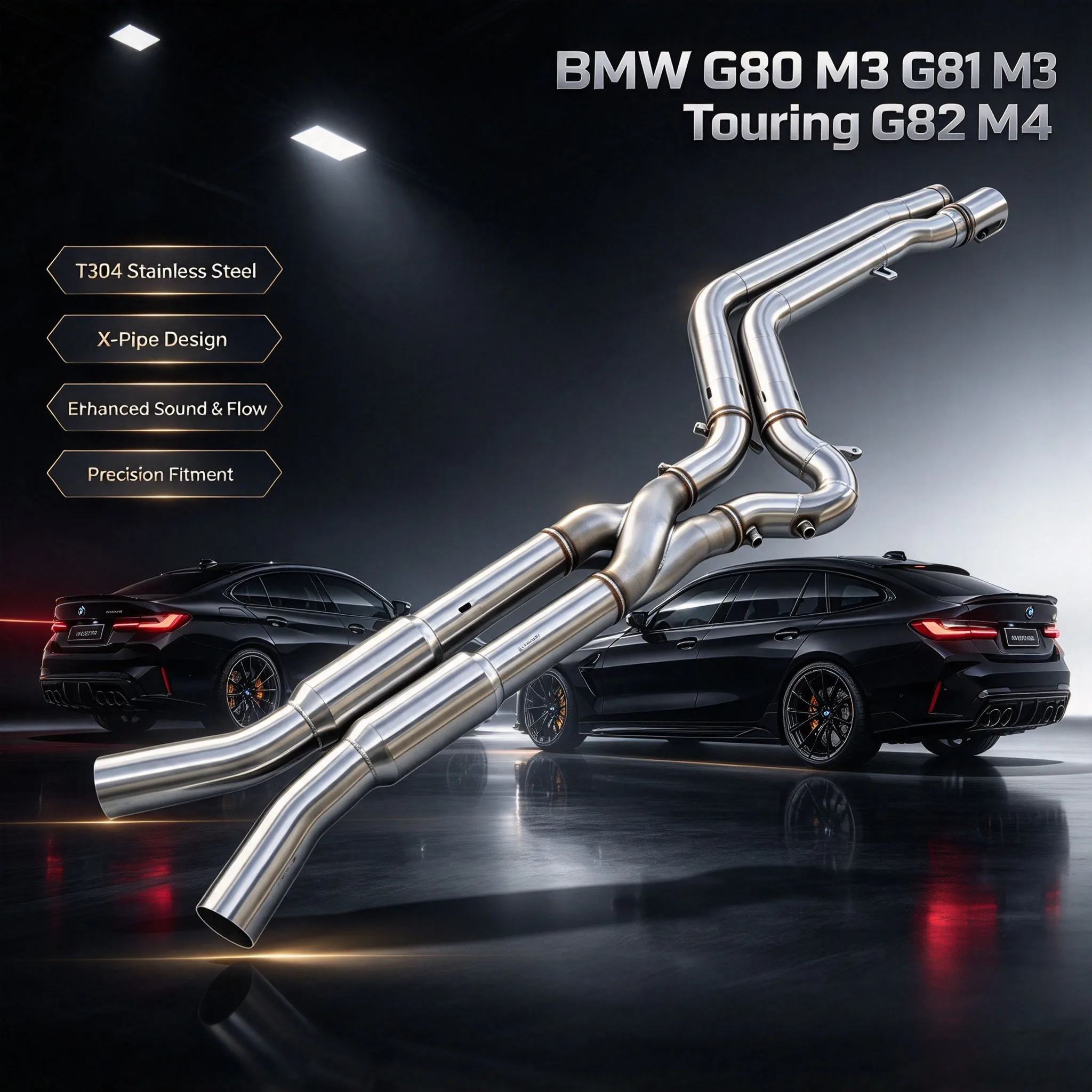 Stainless Steel Z-Pipe Midpipe Kit Fit BMW G87 M2 S58 3.0T With Resonator High Flow Sport Exhaust Replacement Pipe