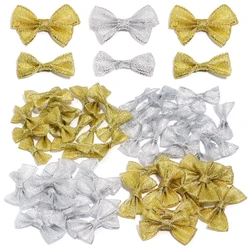20-30pcs/lot Gold Silver Satin Ribbon Bows Handmade Mini Bow Ties For Wedding Party Gift Bags Decoration Garments Accessories
