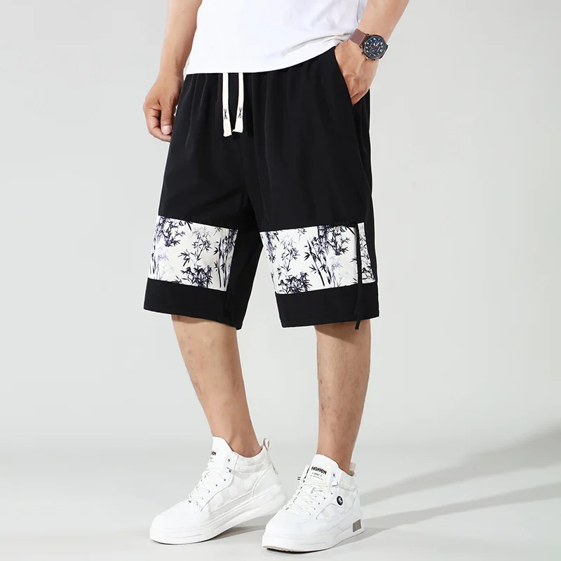 Trendy Fat Men's Casual Elastic Quick Drying Shorts Summer Plus Size Fashion Loose Leaf Breathable Beach Capris 170kg 12xl