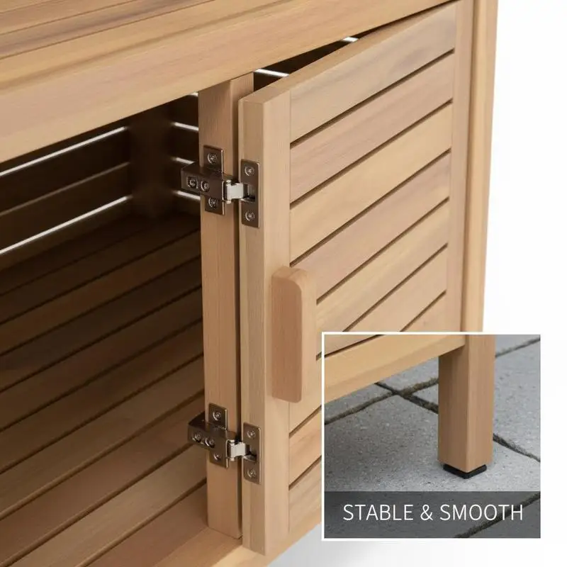 Outdoor Potting Bench Acacia Wood Garden Potting Table Planting Work Bench Station with Louvered Doors - view 5