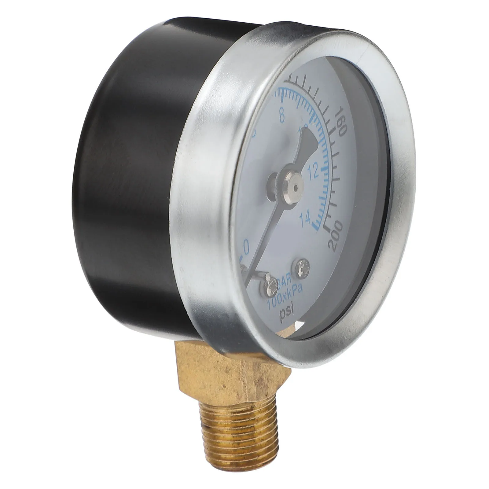 เกจวัดแรงดัน 40 มม. หน้าปัดแบบสองสเกล 0-200 ปอนด์ต่อตารางนิ้ว 0-14 บาร์ สำหรับเครื่องอัดอากาศ วัดแรงดันแบบ NPT