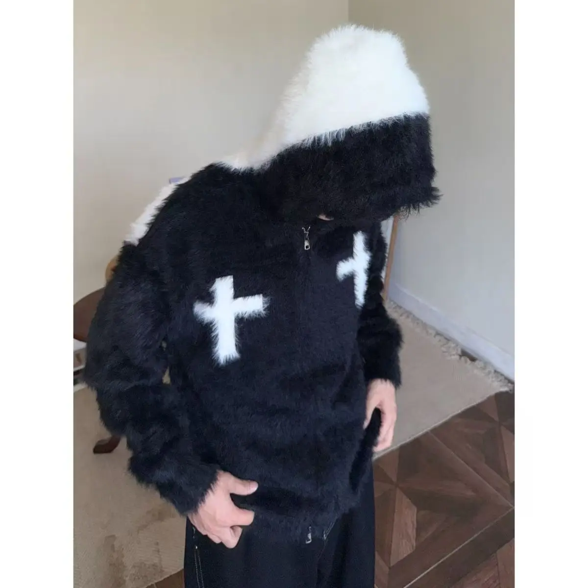 

Американский ретро крест имитация норки свитер контрастный свитер для мужчин и женщин повседневная модная осенне-зимняя куртка в стиле Харадзюку