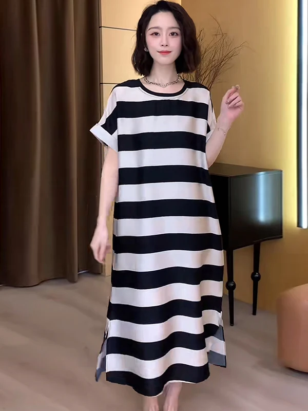 

Gtuq2026 Summer Long Comfortable round Neck Dress Fashionable New Style Ageless European Style Casual Korean Style Dress