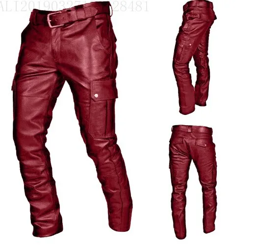 2026 Herren PU-Lederhose Slim Fit Casual Biker-Hose mit Gürtel Mehrere Taschen Streetwear-Hose Herbst Winter Übergröße XS-5XL – Detail 2