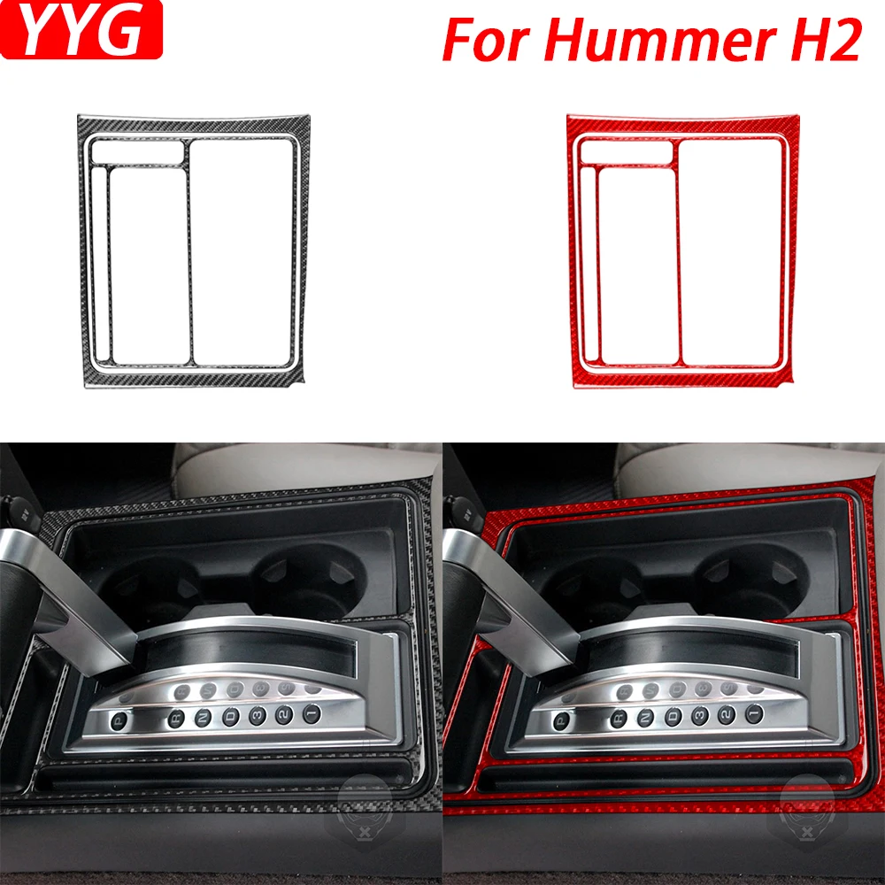 For Hummer H2 2003-2007 Real Carbon Fiber Gear Shift Water Cup Holder Panel Decorative Cover Car Interior Accessories Sticker