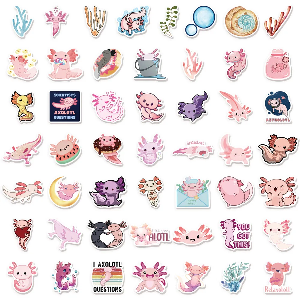50 Buah Stiker Axolotl 2 Stiker Grafiti Kreatif Lucu DIY Stiker Tahan Air untuk Koper, Skateboard, Gelas Air, Komputer