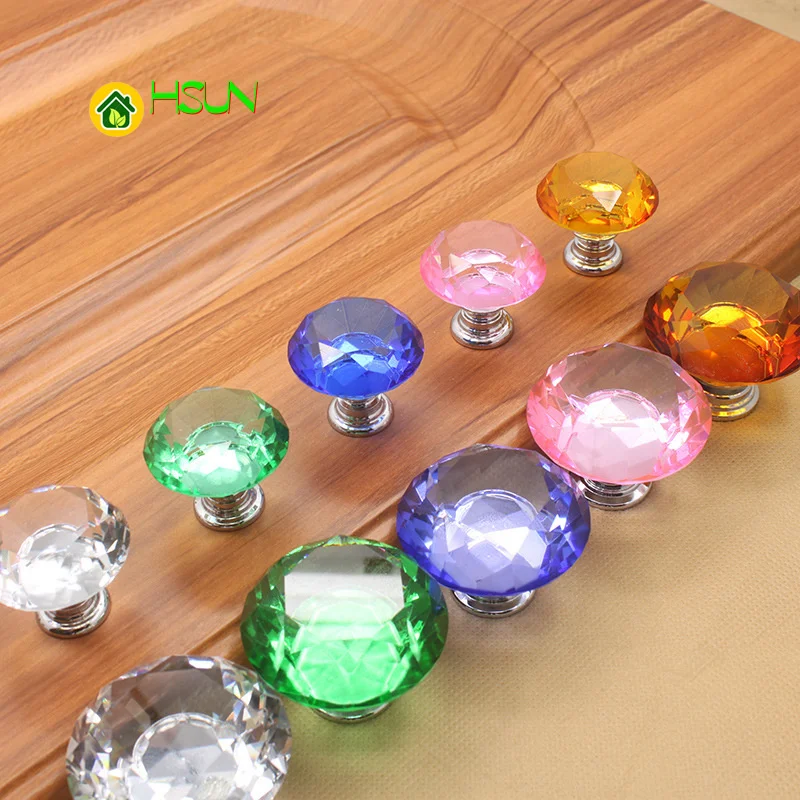 

2 pcs Crystal handle 40mm glass transparent modern single hole round drawer with drill handle