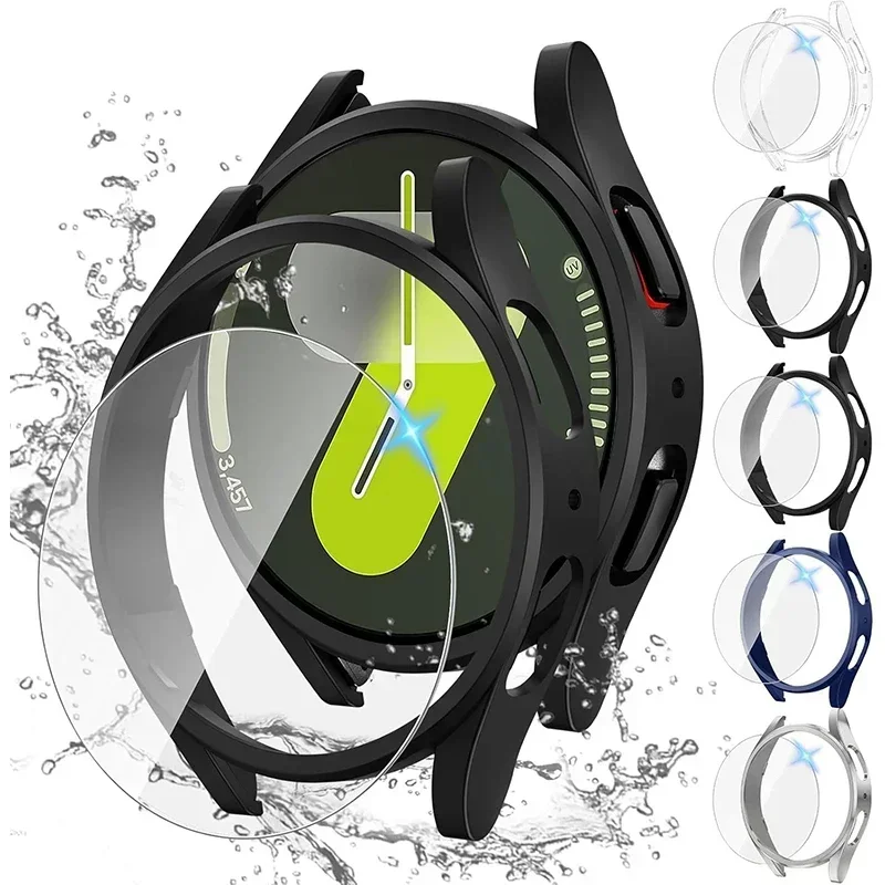 Paquete de 2 unidades de vidrio templado + funda + correa de silicona para Samsung Galaxy Watch 4 5 6 7 40mm 44mm cubierta protectora de pantalla para Galaxy Watch 6 7