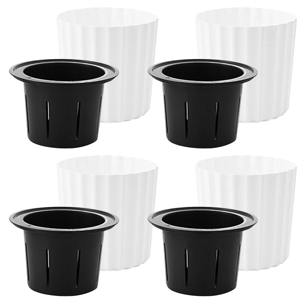 

4Pcs White Self Watering Pots Resin Indoor Outdoor Planters Round Flower Pots for Orchids Herbs Small Plants Gardening Supplies