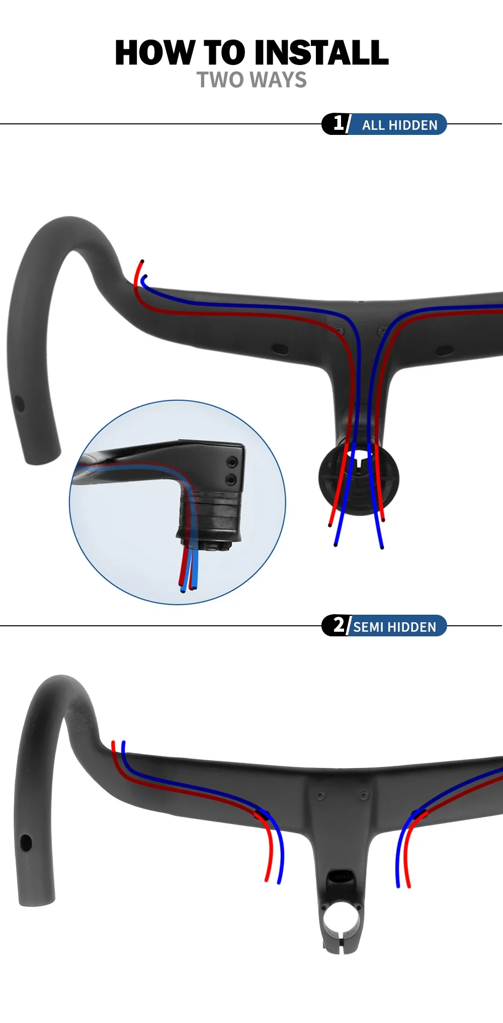 No-Logo-Carbon-Cockpit mit vollständiger interner Kabelführung, Fahrrad-Cockpit, Rennradlenker, Di2-integrierter Lenker, 380-mm-Cockpit mit Halterung – Detail 9