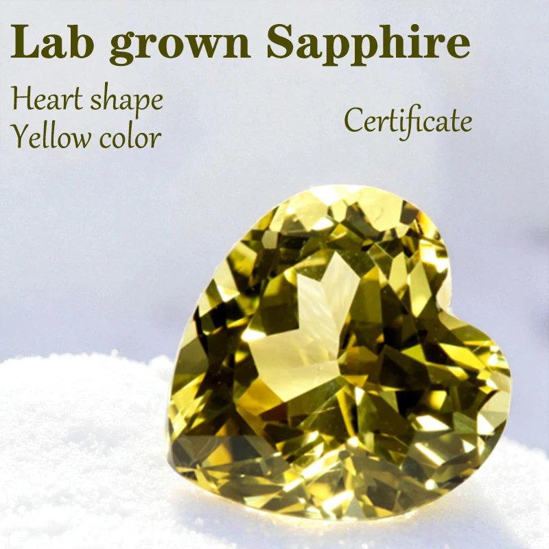 

Lab Grown Sapphire Yellow Color VVS1 Heart Shape Factory Wholesale DIY Advanced Jewelry Rings Earrings Making with Certificate