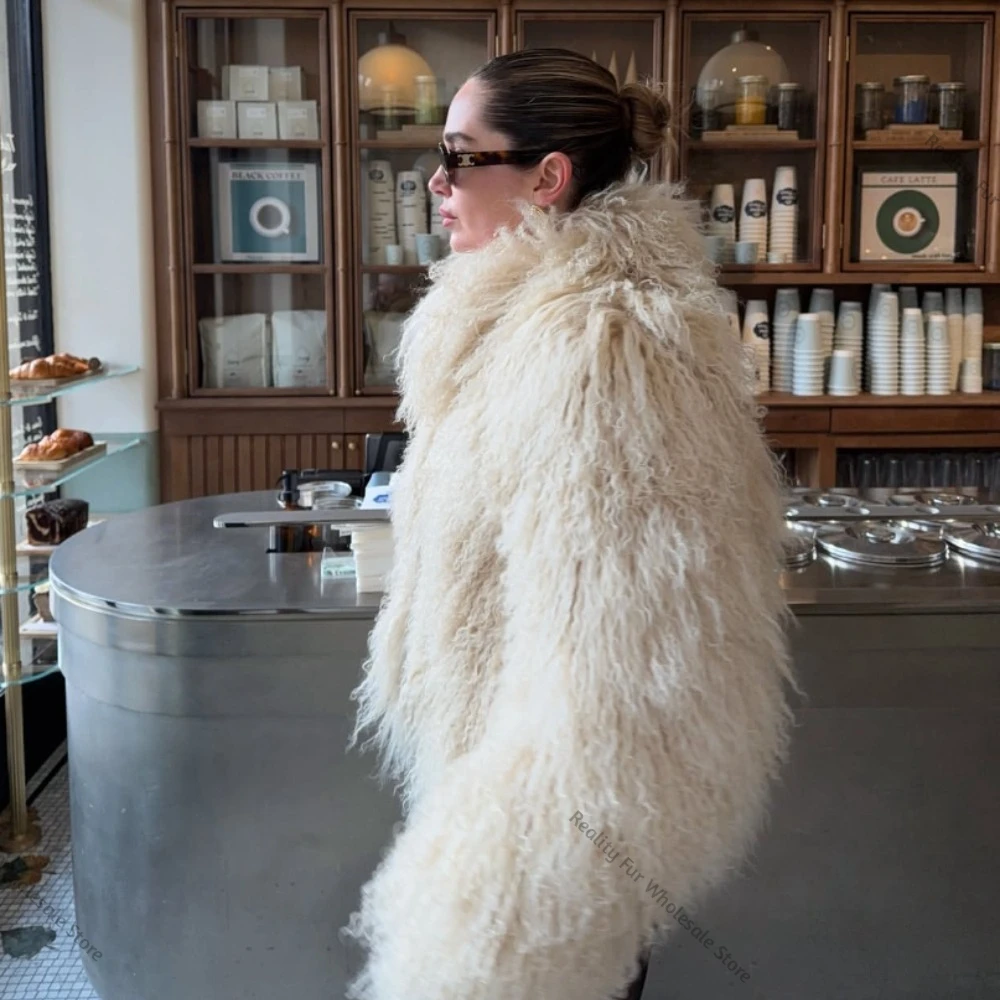 Mongolian Fur Coat Natural Fur Fashion Warm New Autumn Winter Clothes Women Mid-length Natural Fur Coat Luxury Real Fur Overcoat - view 5