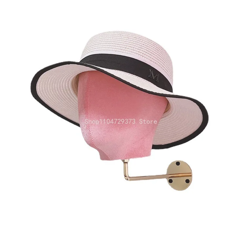 

Hat Wig Helmet Display Rack - Pink Wall-Mounted Head Mannequin Headwear Hair Accessory Organizer Stand Styling Accessories