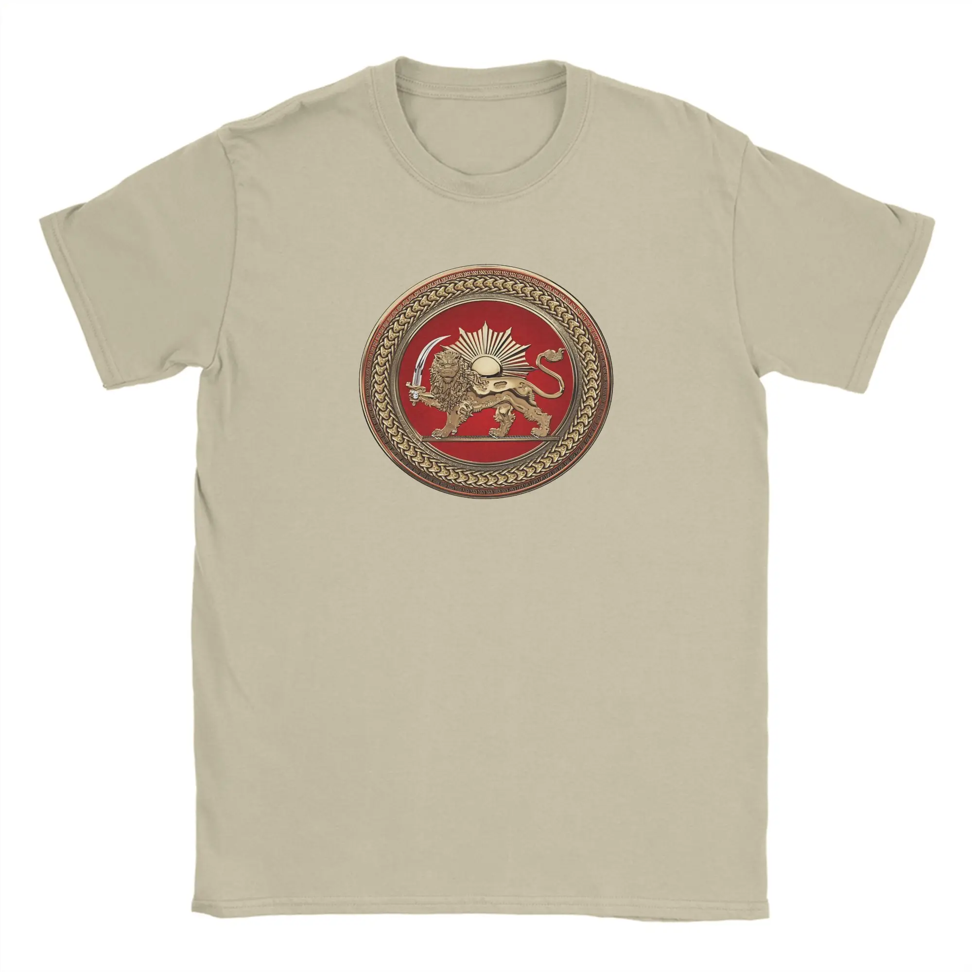 Men's T-Shirts Flag of Lion Iran Gold Persian Lion and Sun Crazy Pure Cotton Tee Shirt Short Sleeve Clothing Birthday Present