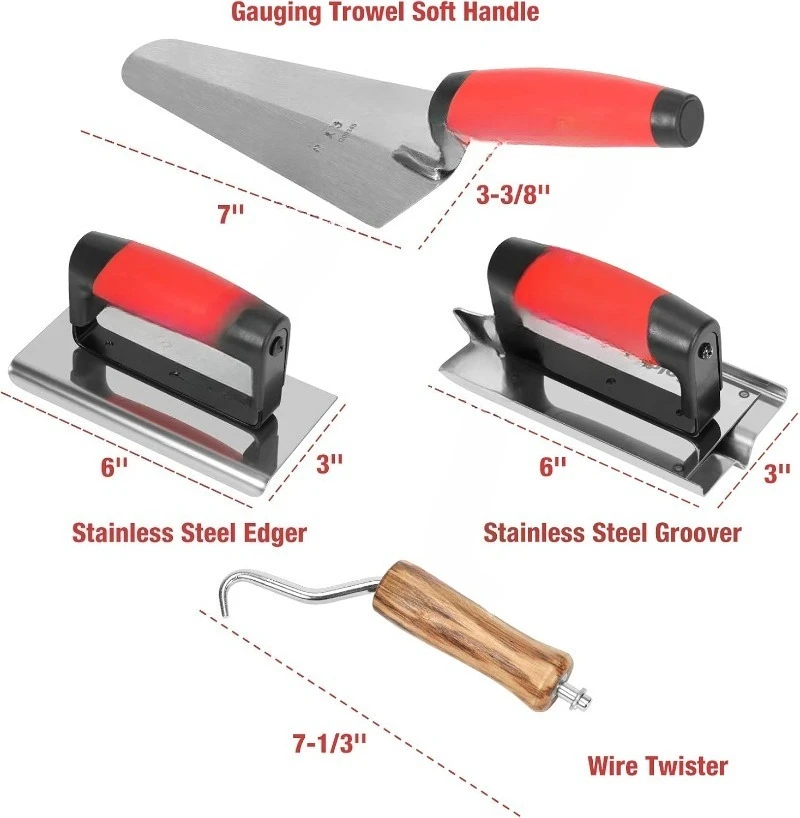 8-teiliges Mauerwerk-Handwerkzeug-Set inklusive Endkelle, Messkelle, Groover, Kantenschneider und Schwimmer aus extrudierter Legierung