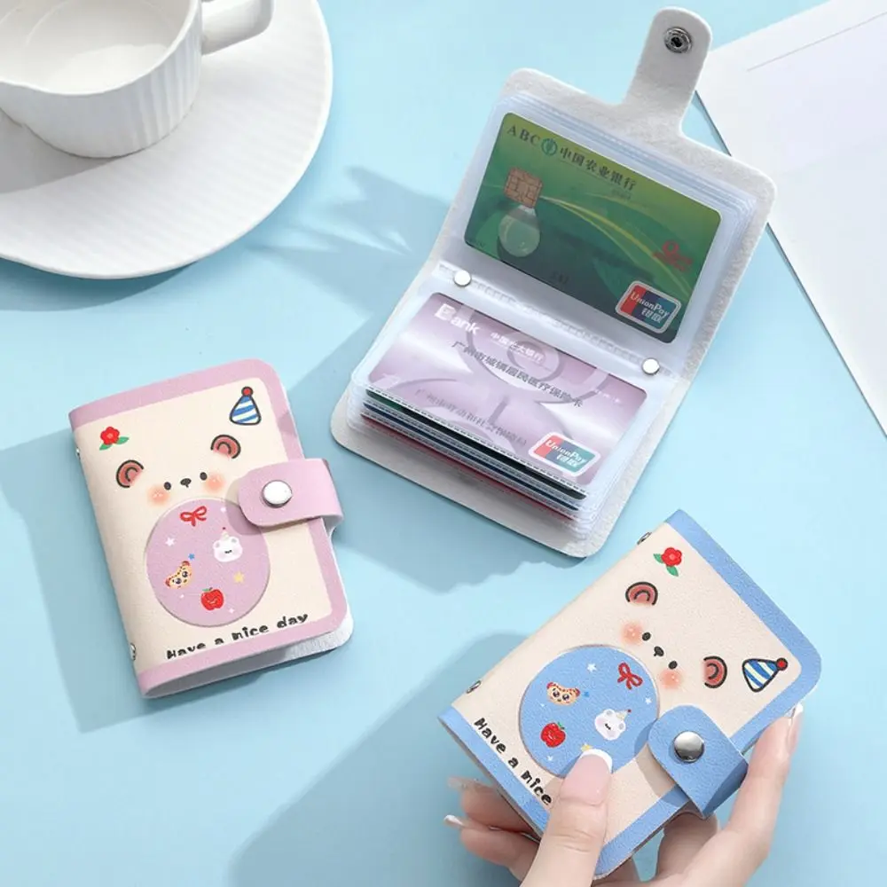 

Cute PU Leather Card Holder Case Multi Card Slot Large Capacity Mini Wallet Cartoon Bear Coin Purse Student