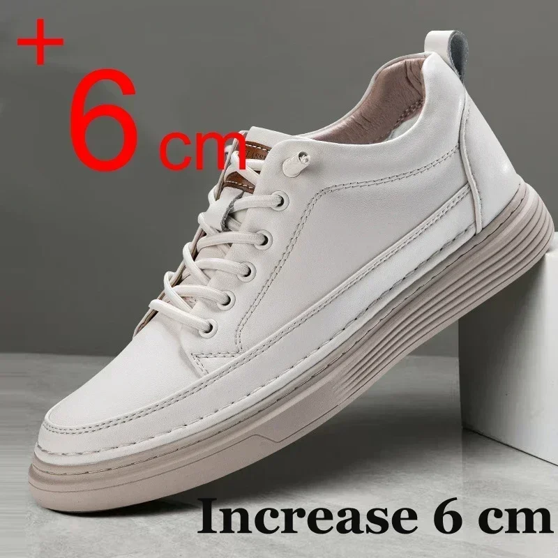 Plus Size 45 46 Men Elevator Shoes Summer Cow Leather Hollow Casual Sports Shoes Man 6cm Height Increasing Lift Sneakers Men