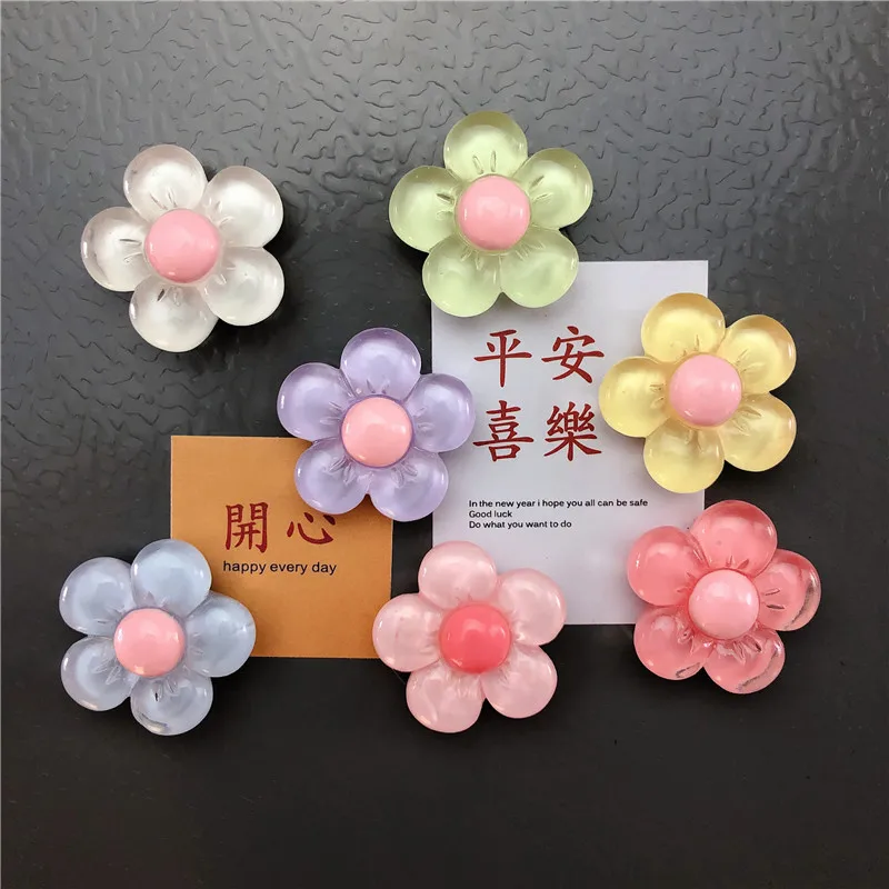 Fat transparent crystal colored five petal flower refrigerator sticker