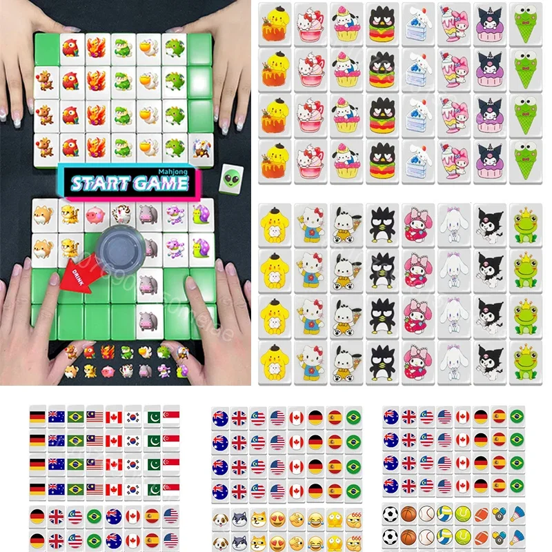 Seaside Escape Game Blocks, American Mahjong Game Set, Mahjong Sets with 64 Tiles 24mm Flag Pattern for Spring Picnic Party Gift