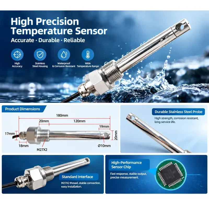 High Precision Duct Air Velocity Flow Sensor Transmitter RS485 Industrial Anemometer MODBUS RTU Protocol HVAC Wind Speed