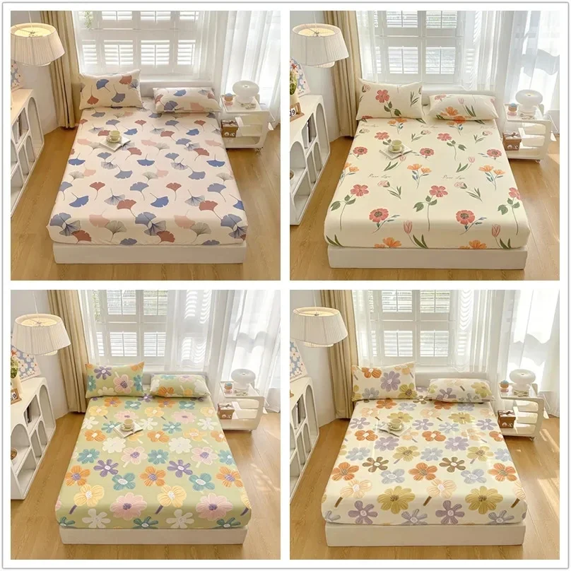 

Floral Style Fitted Sheet Pure Cotton Bedsheet fundas de colchón Home Bed Cover Skin-friendly Bed Linen (No Pillowcase)