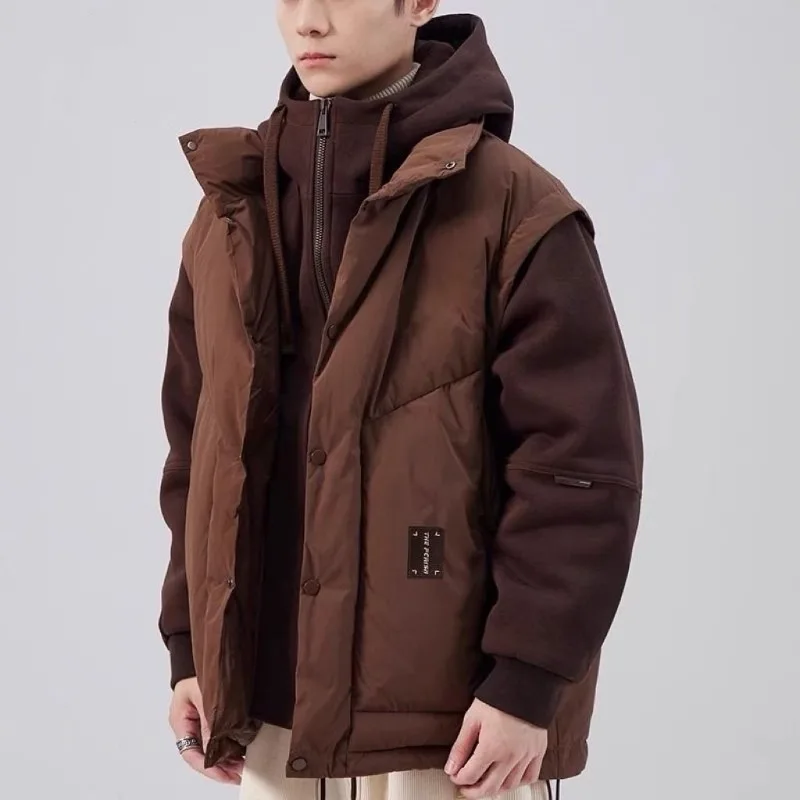 

Модное пальто, теплое зимнее новое пальто с капюшоном на хлопковой подкладке, мужская куртка для отдыха, два свободных модных брендовых теплых нишевых пальто в стиле ретро