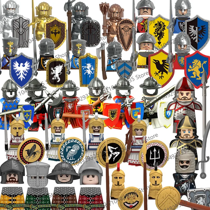Image of MOC Mittelalterliche Bausteine Zubehör Burgen Gotische Ritter Drachen Löwen Krieger Pferde Helme Schilde Rüstungen Äxte Bausteine Spielzeug