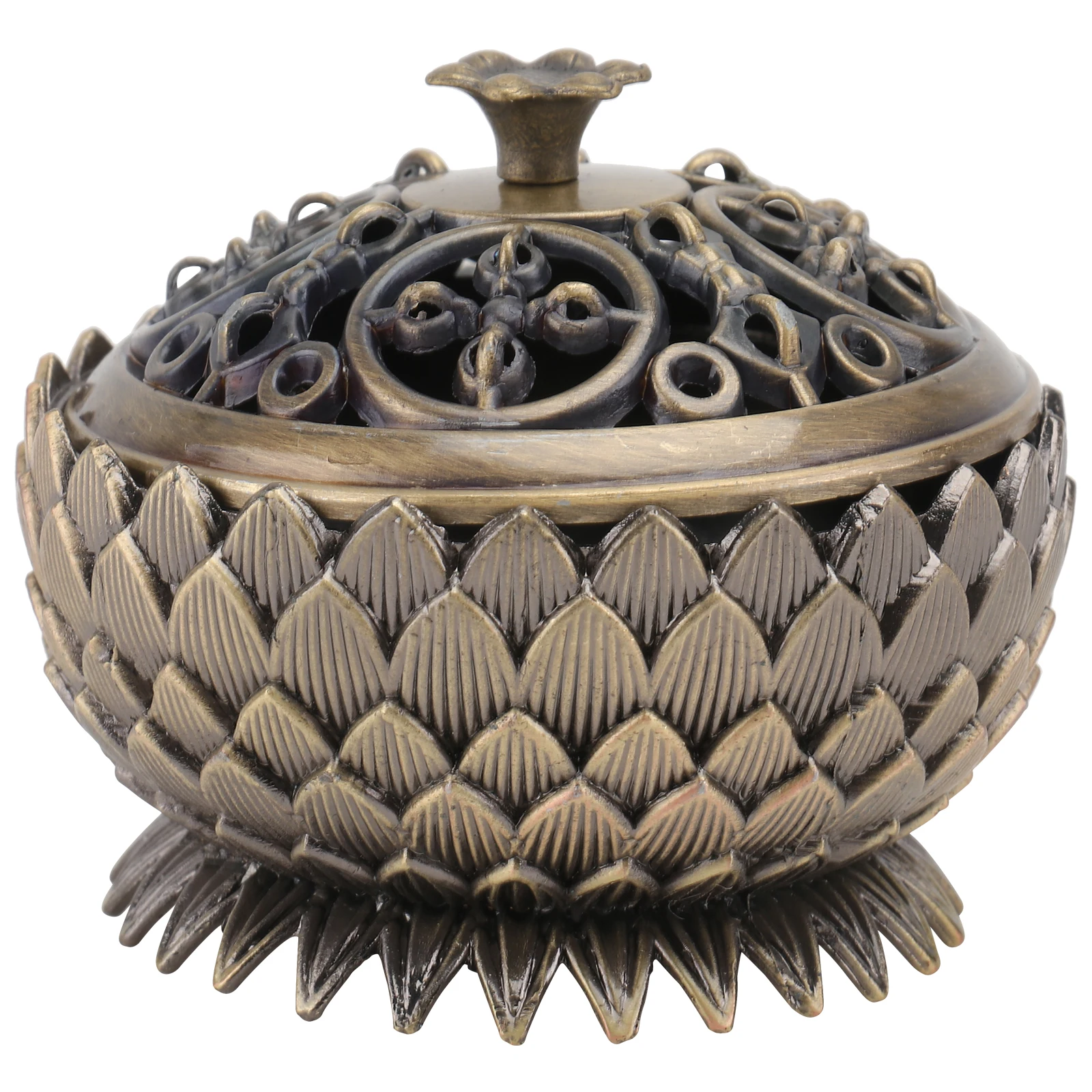 

1pc Lotus Incense Burner Light Brown Home Decor Air Purification Censer Ornament Copper Retro Buddhist Supply Household Study