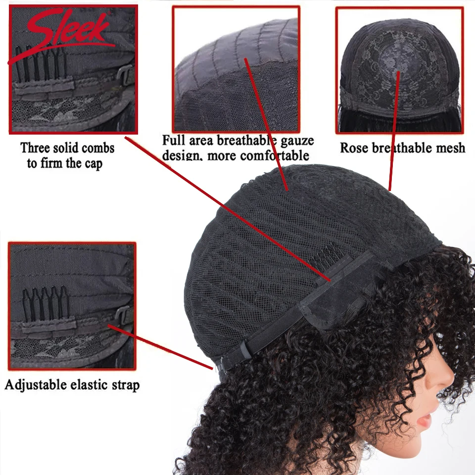 Sleek Kinky Curly Brazilian Cabelo Humano Perucas, Destaque, Machine Made, Barato, Remy, P4 30