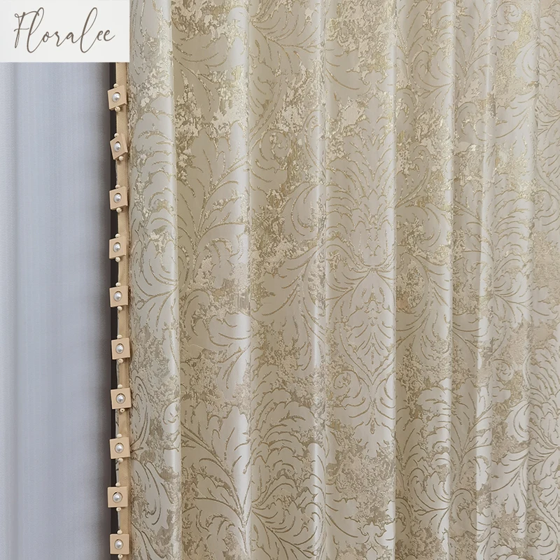 Gold Jacquard Curtains for Living Room Villa French Light Luxury High-precision Fabrics Vertical Blackout Bedroom Customization