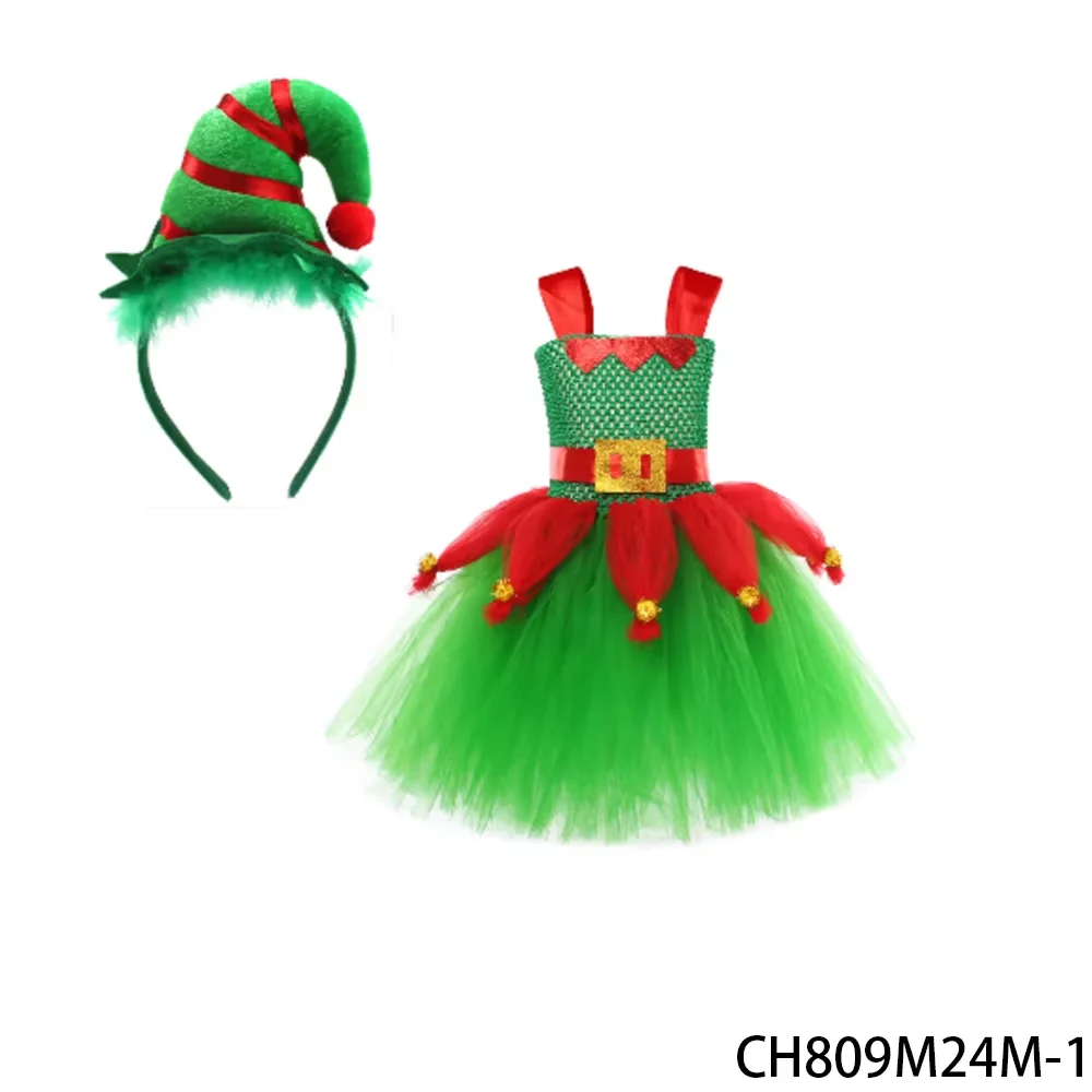 PESENAR Elf Costume Tulle Patchwork Dress with Headband and Arm Sleeves Sets Christmas Elf Outfits 3Pcs Elf Suits