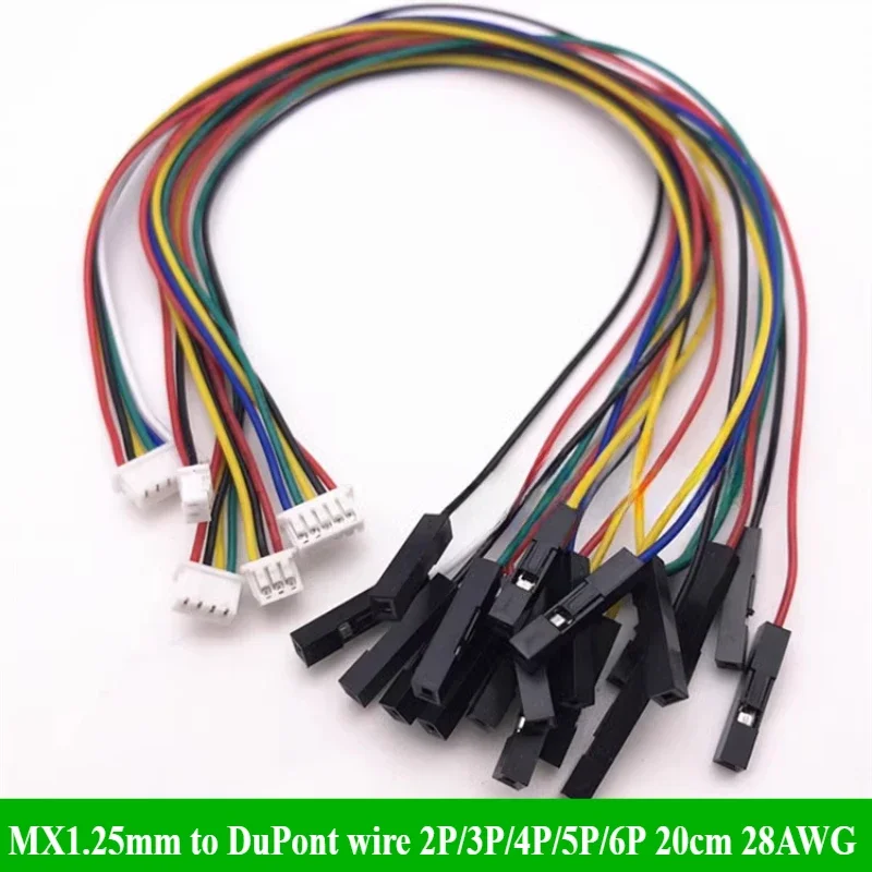 5/10/30/50Pcs/lot MX1.25mm 2P/3P/4P/5P/6 Pin to 2.54mm Dupont Female Wire Connector Color Cable 20cm 28AWG