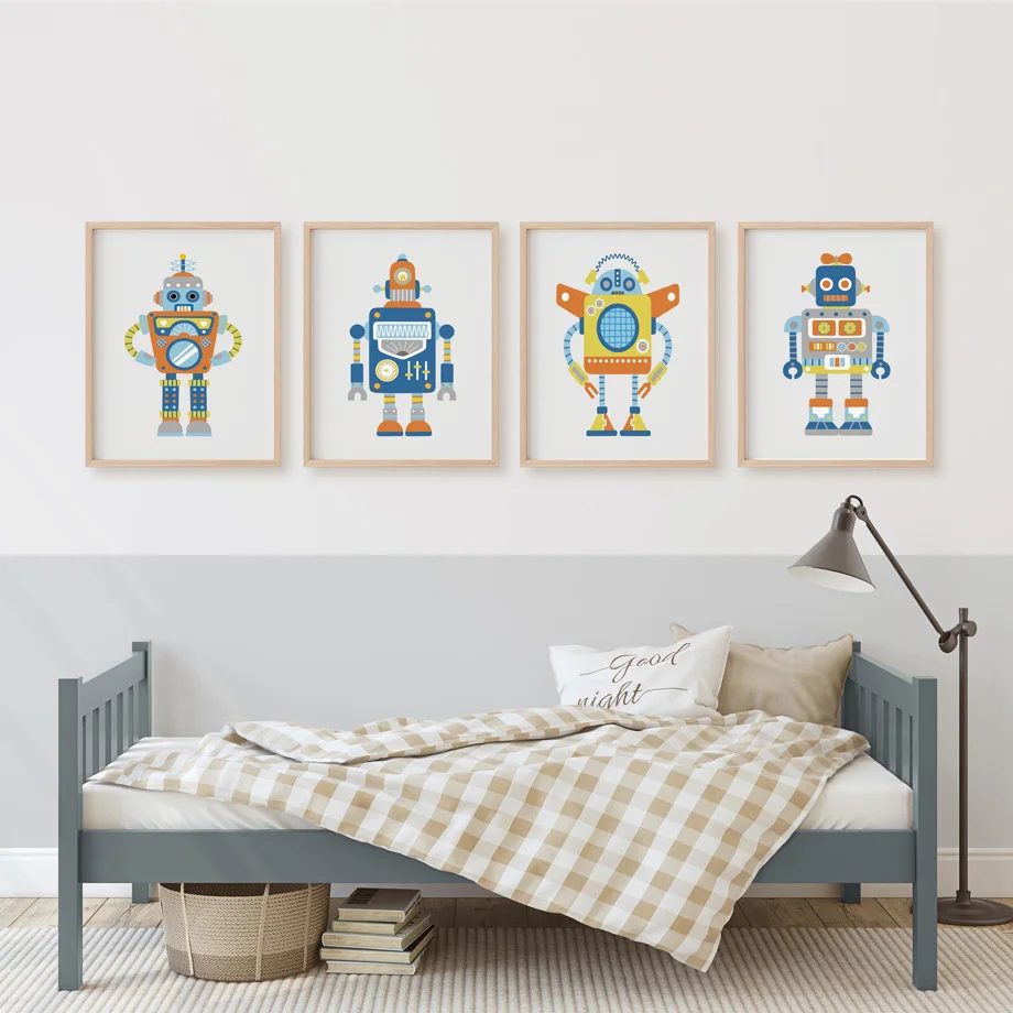 

Cartoon Interesting Robot Wall Art Canvas Painting Modern Nordic Posters And Prints Wall Pictures For Living Room Home Decor