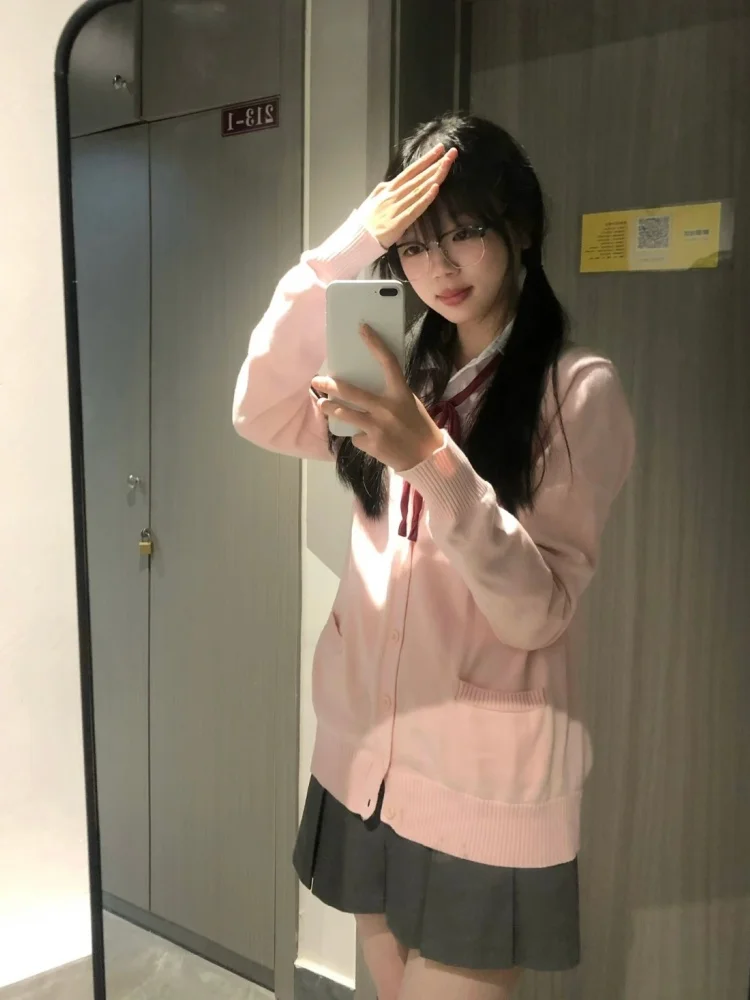 Japanese School orm Sle Women's Long Sve Knitted Cardigan Loose Top Jk orm Sweater Outerwear Soft Girl Autumn Wi...