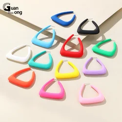 GuanLong Korean Geometric Triangle Hoop Earrings for Women Big Colorful Resin Ear Ring Girls Ladies Geometric Large Party Gifts