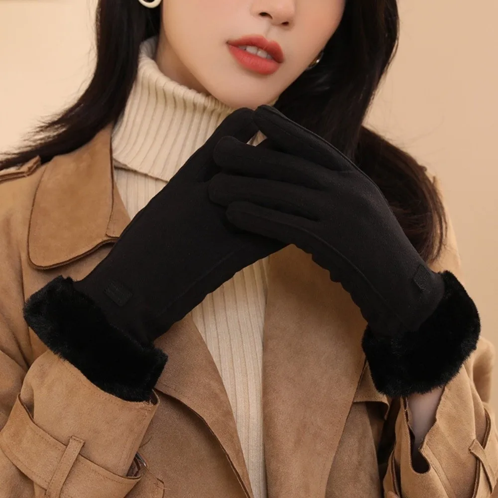 

Polar Fleece 2 Finger Flip Gloves Soft Faux Rabbit Fur Women Anti-cold Mittens Contrast Color Touch Screen