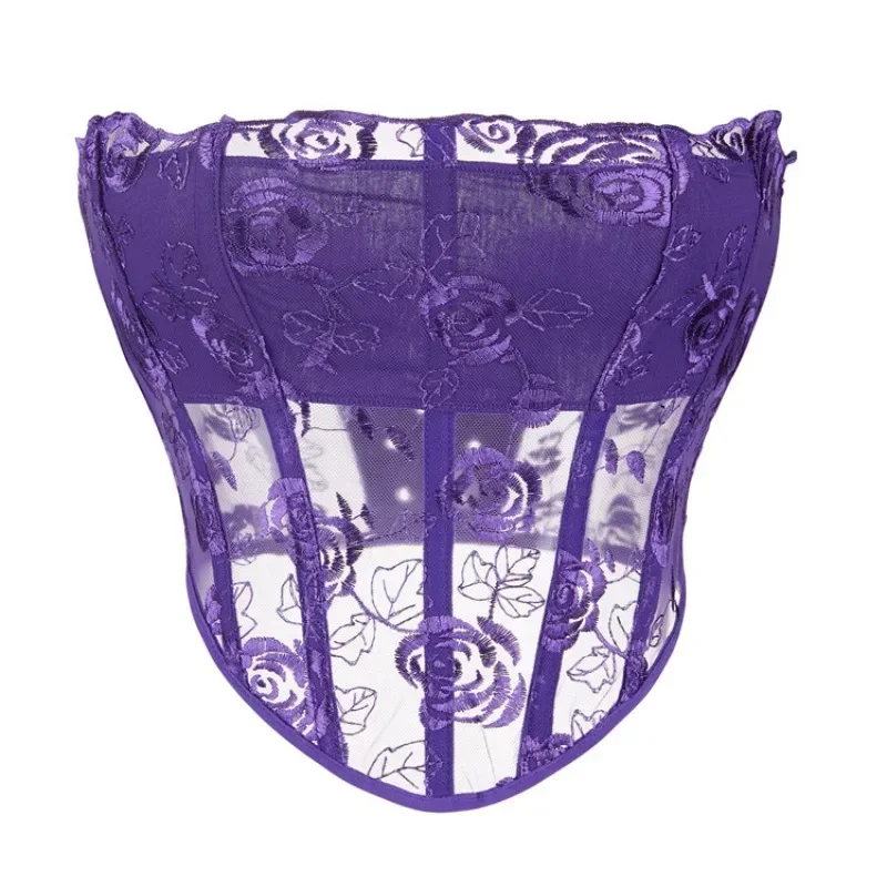 

Y2K винтажный кружевной корсет с цветочным принтом, жилет без бретелек, сетчатый дышащий бюстье, сексуальный летний укороченный топ, женская мода