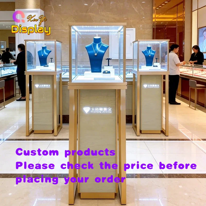 custom.Custom Luxury Jewelry Display Pedestal LED Top Lighting Light Box XINYI Eco-Friendly Recyclable High