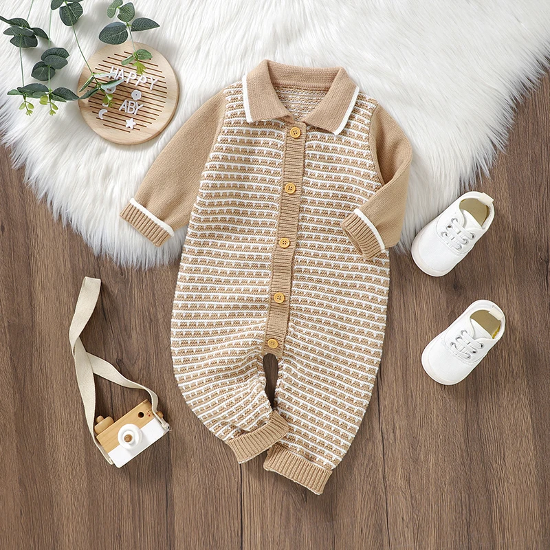 

Newborn Baby Romper Knitted Infant Girl Boy Jumpsuit Fashion Plaid Autumn Kid Clothing Children Overalls 0-18M Playsuit Outfits