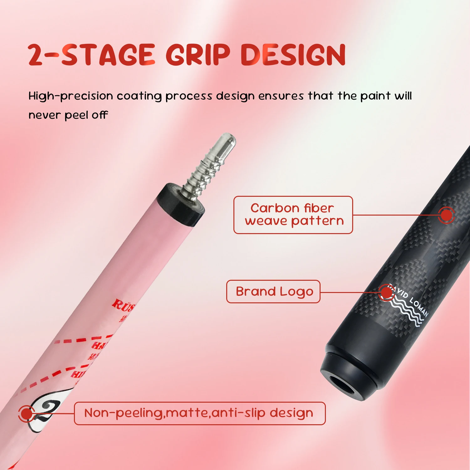 David Loman koolstofvezel biljartkeu, professionele biljartkeu, 100% koolstofvezel, 3/8*8 joint, zwart acht/negen ballen