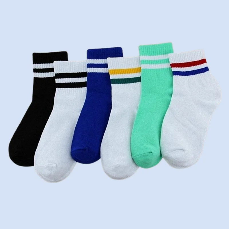 

6/12 Pairs 2024 New High Quality Two-bar Striped Mid-tube Casual Socks College Style Sports Leisure Double-bar Women's Socks