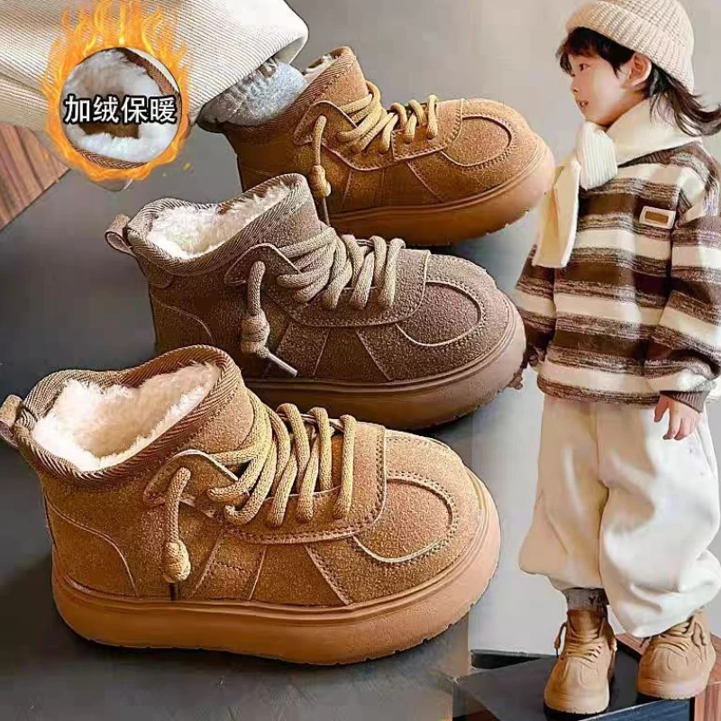 Winter Child Boots 2025 New Retro Child Velvet Boots Korean Edition Girl Fashion Anti Slip Comforta Shoe Children's Snow Boots